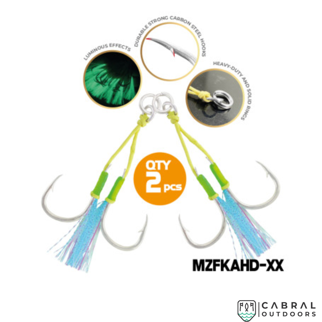 Mazuzee Double Assist Glow With Kevlar Hook | Size :- #7-#20 Assist Hooks Mazuzee Cabral Outdoors