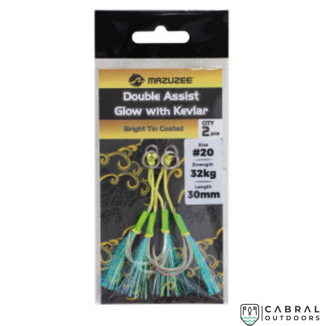 Mazuzee Double Assist Glow With Kevlar Hook | Size :- #7-#20 Assist Hooks Mazuzee Cabral Outdoors