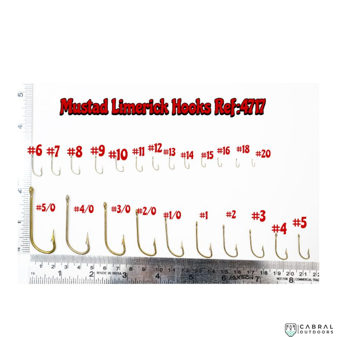 Mustad Hollow Point Limerick Hook 4717 |100 Pcs| Size: 1-20 Live Bait Hooks Mustad Cabral Outdoors