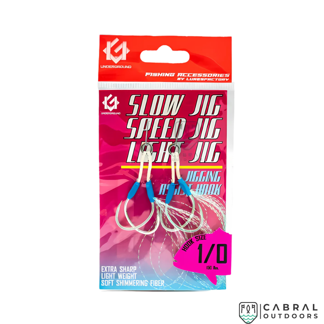LuresFactory Underground Assist Hooks Slow Jigs | hook size 1/0, 2/0, 3/0, 4/0 | 2pcs/pkt Assist Hooks Lures Factory Cabral Outdoors