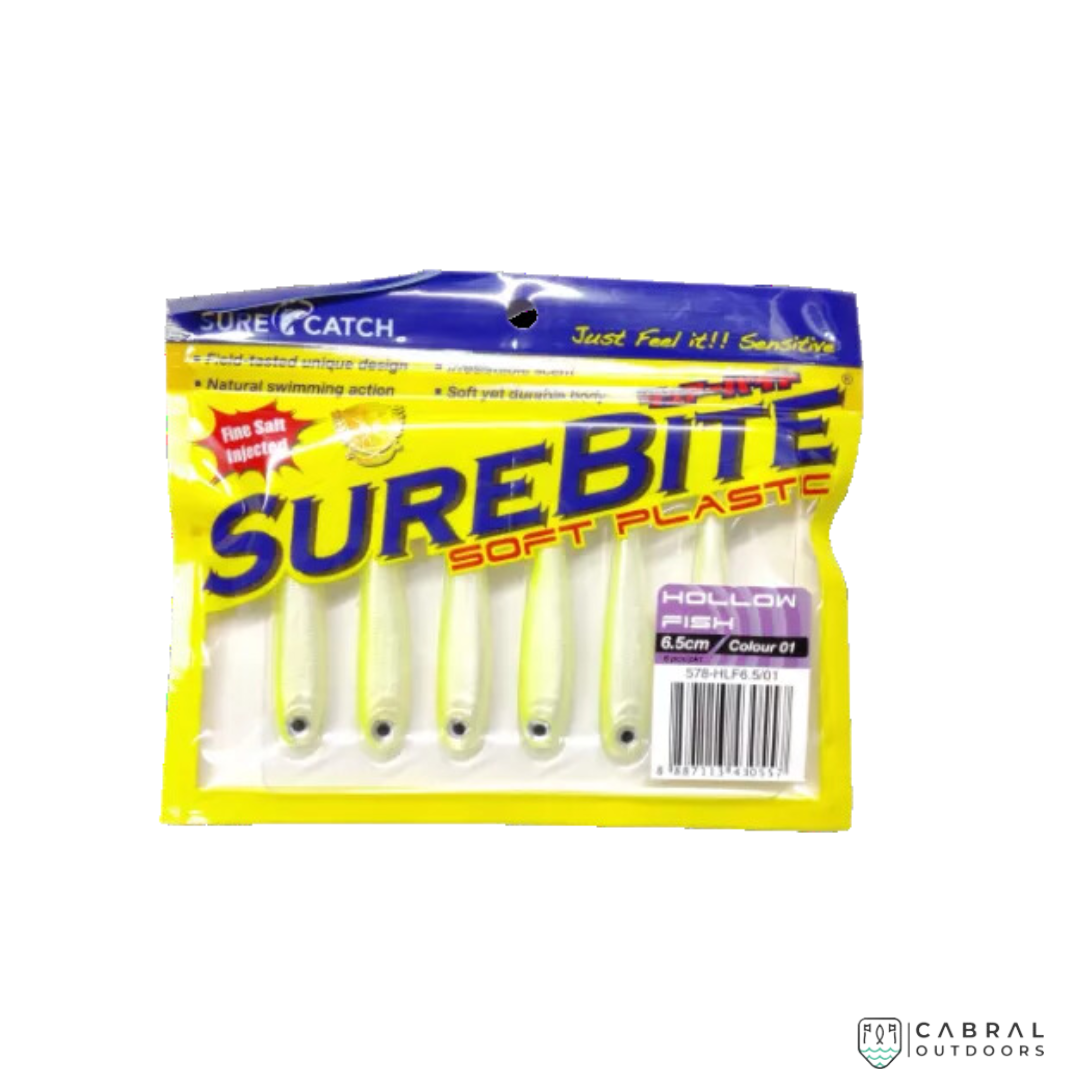 Sure Catch Sure Bite Soft Plastic Hollow Fish (6pcs) | 6cm-6.5cm Paddle Tail Sure Catch Cabral Outdoors