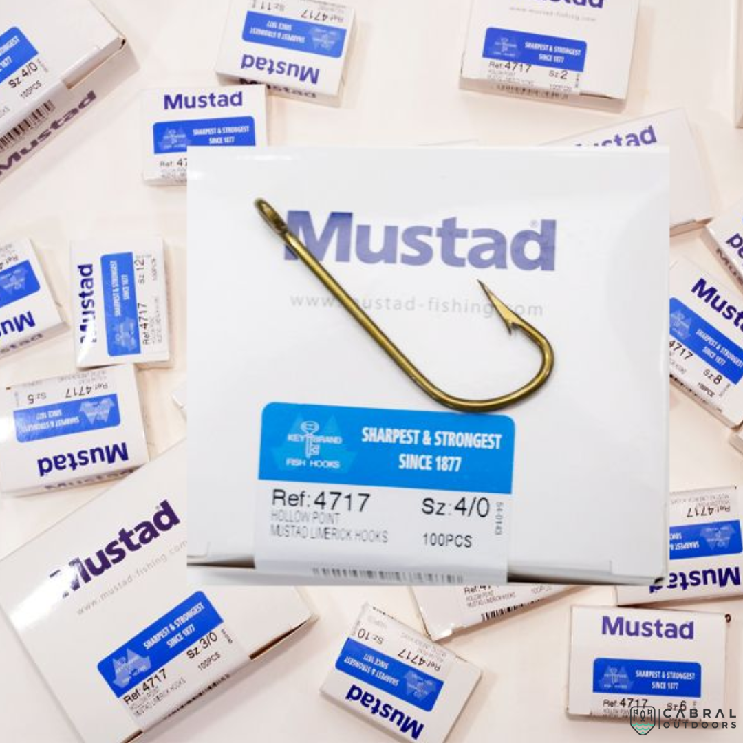Mustad Hollow Point Limerick Hook 4717 |100 Pcs| Size: 1-20 Live Bait Hooks Mustad Cabral Outdoors