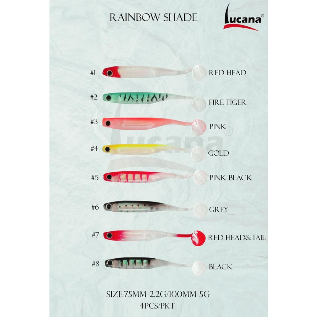 Lucana Rainbow Shade Soft Fishing Lure | Size: 10cm | 5g | 4pcs/pk Soft Bait Lucana Cabral Outdoors