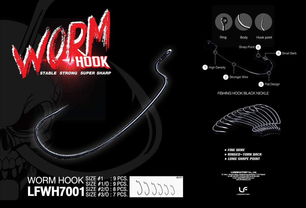 Lure Factory Worm Hook 7001 | Size 2/0, 3/0 Worm hook Lures Factory Cabral Outdoors