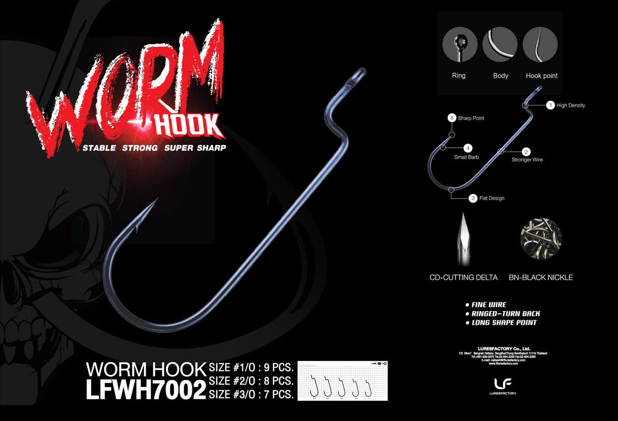 Lure Factory Worm Hook 7002 | Size 1/0, 2/0, 3/0 Worm hook Lures Factory Cabral Outdoors