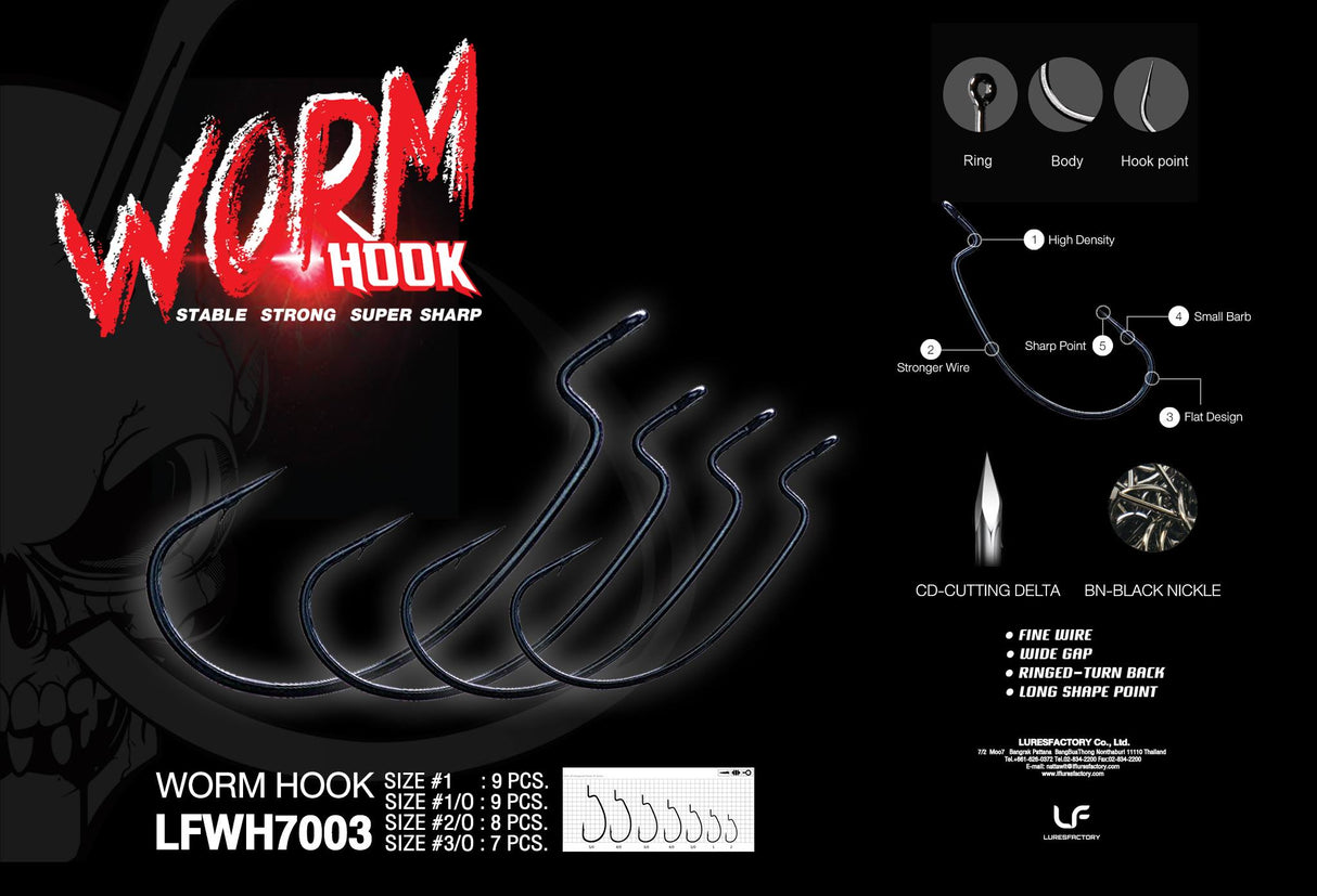 Lure Factory Worm Hook 7003 | Size 2/0, 3/0 Worm hook Lures Factory Cabral Outdoors