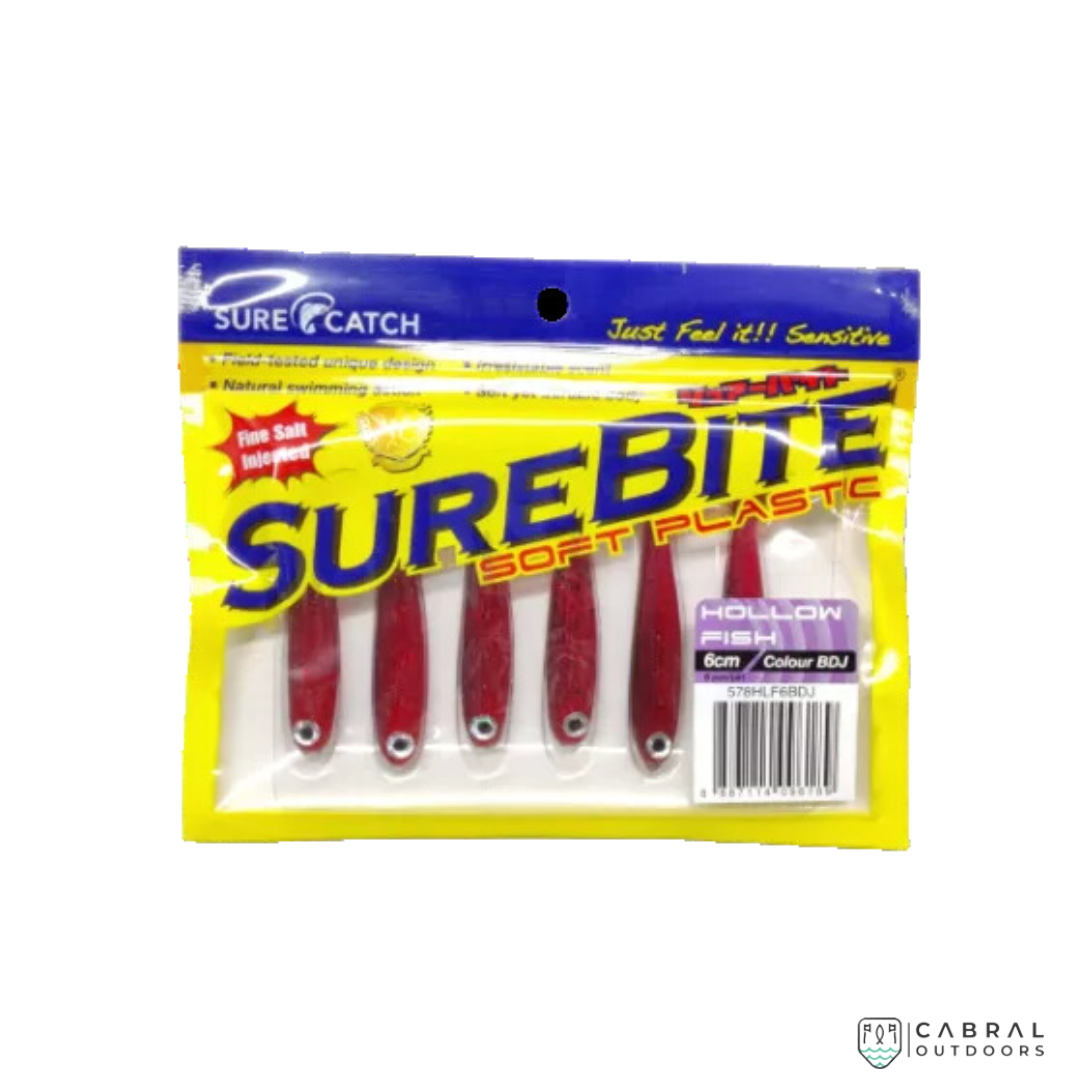 Sure Catch Sure Bite Soft Plastic Hollow Fish (6pcs) | 6cm-6.5cm Paddle Tail Sure Catch Cabral Outdoors