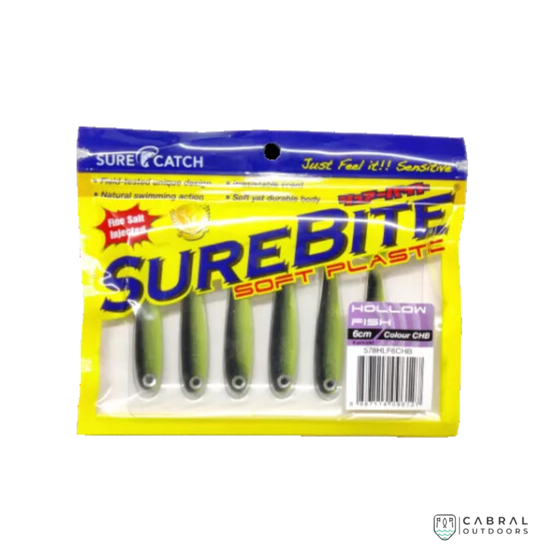 Sure Catch Sure Bite Soft Plastic Hollow Fish (6pcs) | 6cm-6.5cm Paddle Tail Sure Catch Cabral Outdoors