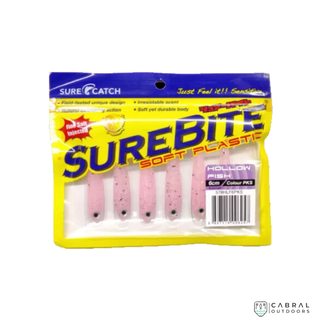 Sure Catch Sure Bite Soft Plastic Hollow Fish (6pcs) | 6cm-6.5cm Paddle Tail Sure Catch Cabral Outdoors