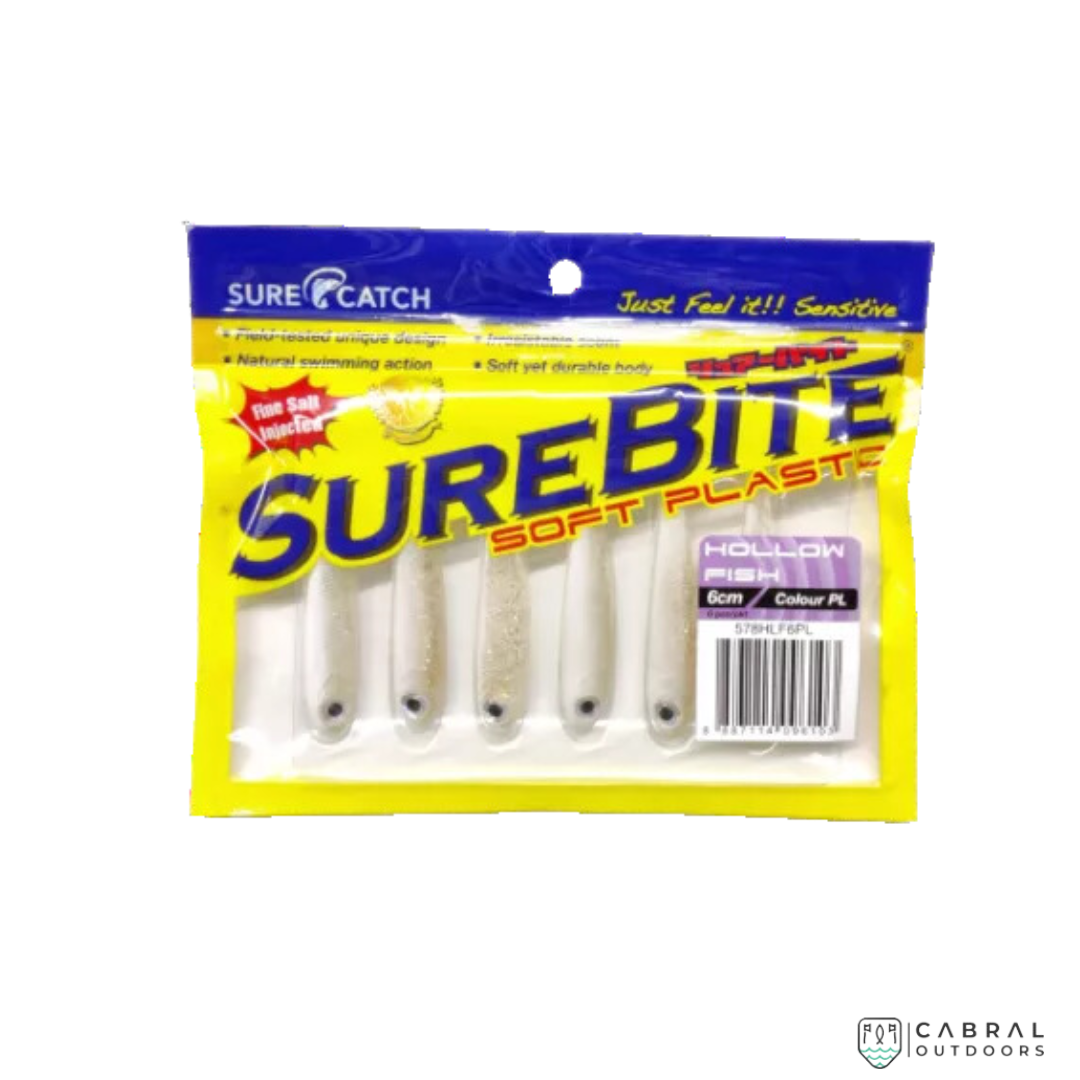 Sure Catch Sure Bite Soft Plastic Hollow Fish (6pcs) | 6cm-6.5cm Paddle Tail Sure Catch Cabral Outdoors