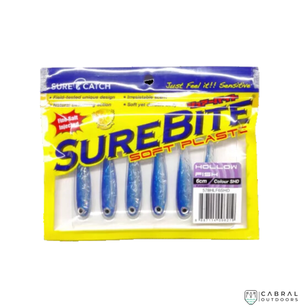 Sure Catch Sure Bite Soft Plastic Hollow Fish (6pcs) | 6cm-6.5cm Paddle Tail Sure Catch Cabral Outdoors