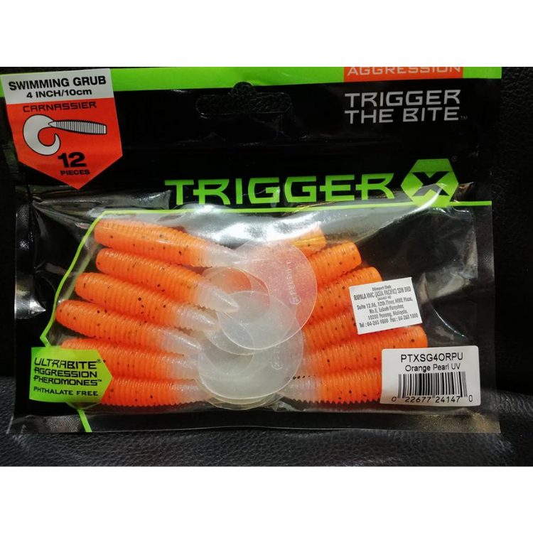 Aggression TriggerX Swimming Grub Carnassier | Size: 4inch/10cm | 4.87g | 12pcs/pk Curly Tail Aggression TriggerX Cabral Outdoors