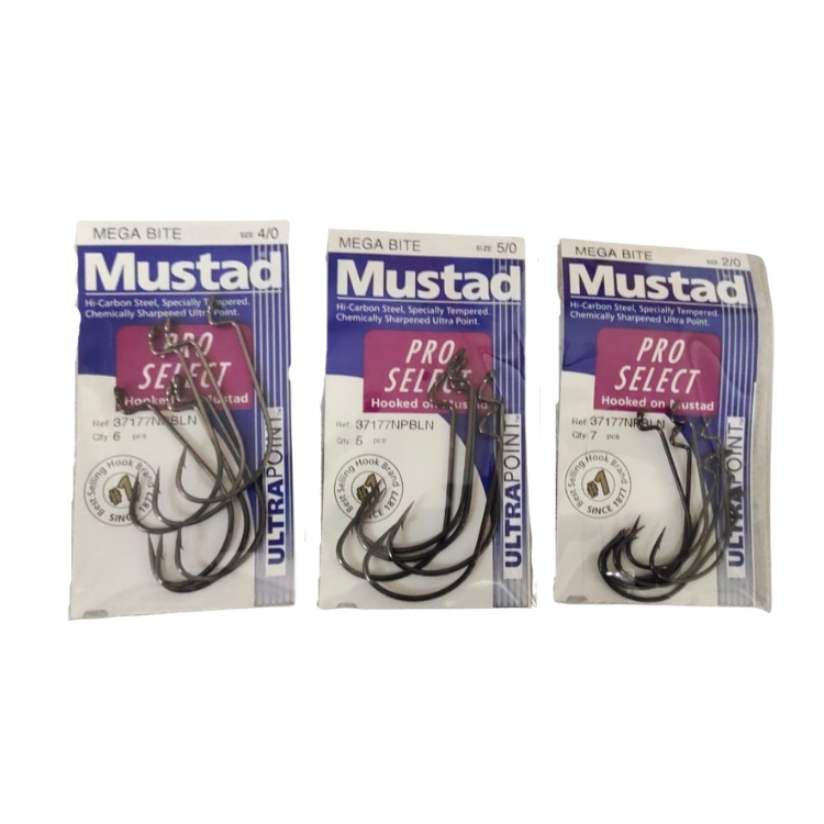Mustad Megabite Pro Select Ultra Point Worm Hook 37177BLN | Size: 4 - 5/0