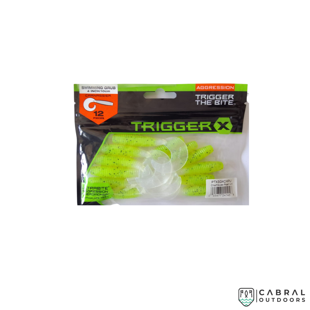 Aggression TriggerX Swimming Grub Carnassier | Size: 4inch/10cm | 4.87g | 12pcs/pk Curly Tail Aggression TriggerX Cabral Outdoors