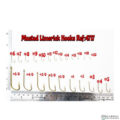 Mustad Hollow Point Limerick Hook 4717  |100 Pcs| Size: 1-20  Hooks  Mustad  Cabral Outdoors  