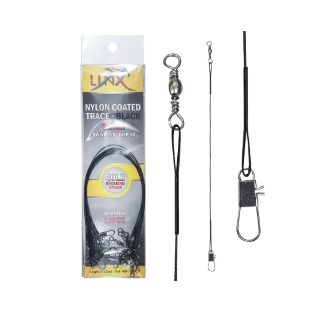 Linx Nylon Coated Trace-Black | 6&amp;9inch |20-40lb | 10 pcs per pkt