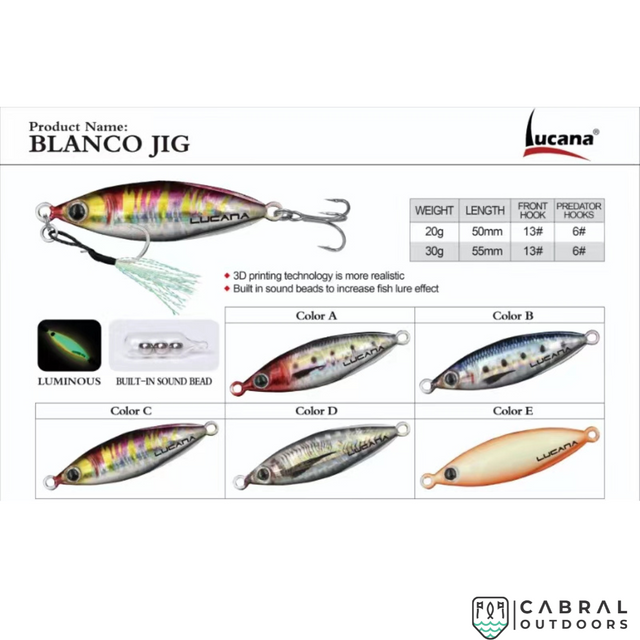 Lucana Blanco Slow Jig | 20g-30g | 50mm-55mm  Jigs  Lucana  Cabral Outdoors  