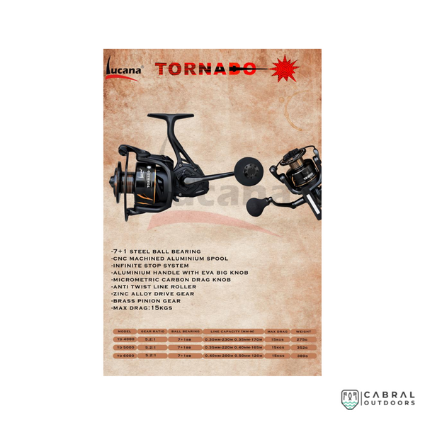 Lucana Tornado TD4000-6000 Spinning reel, Cabral Outdoors