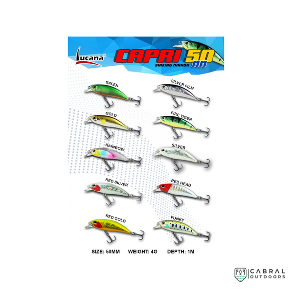 Lucana Capri 50 Sinking Lure, Size: 50mm, 4g, Cabral Outdoors