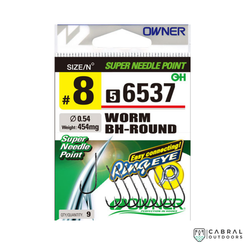 Owner Worm BH-Round Hook 56537 (Eyed) | Size: 6-12  Hooks  Owner  Cabral Outdoors  