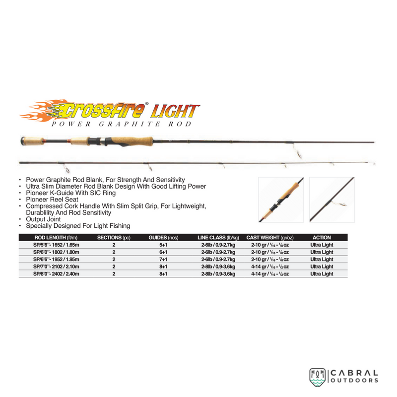 Pioneer Crossfire Ultralight 6.6ft Spinning Rod  Spinning Rods  Pioneer  Cabral Outdoors  