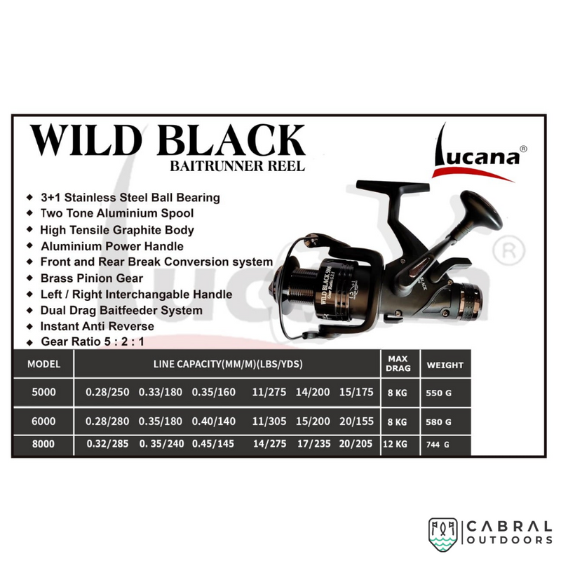 Lucana Wild Black Baitrunner 5000-8000 Reels  Spinning Reels  Lucana  Cabral Outdoors  