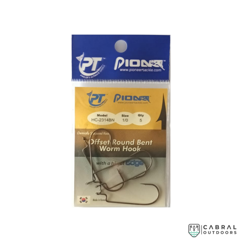Pioneer Offset Round Bent Worm Hooks, Size: 1/0-4/0, Cabral Outdoors