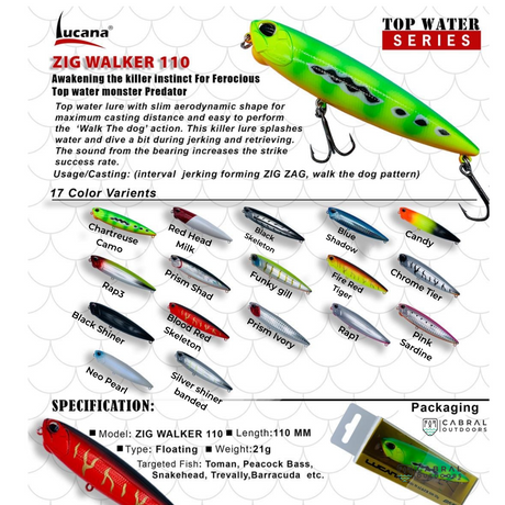 Lucana Zig Walker Hard Lure | Size: 11cm | 21g  Jerk Baits  Lucana  Cabral Outdoors  