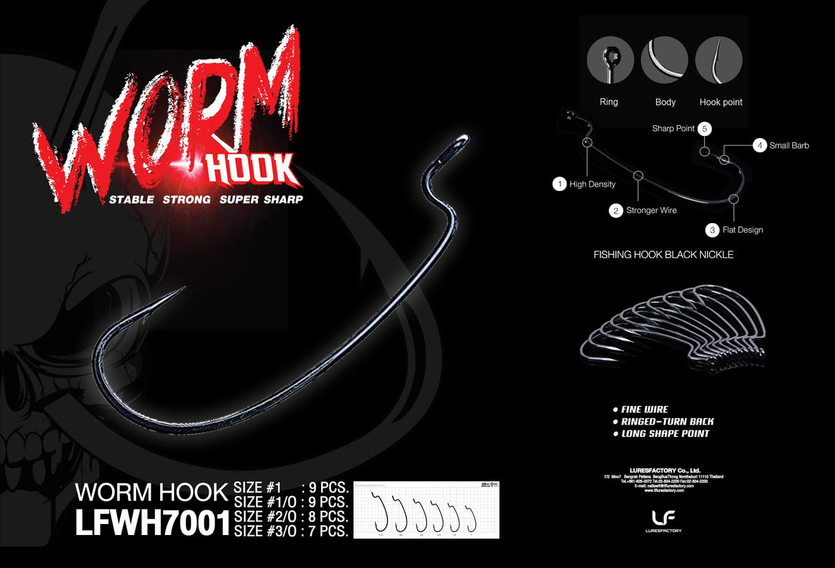 Lure Factory Worm Hook 7001 | Size 2/0, 3/0  Worm hook  Lures Factory  Cabral Outdoors  