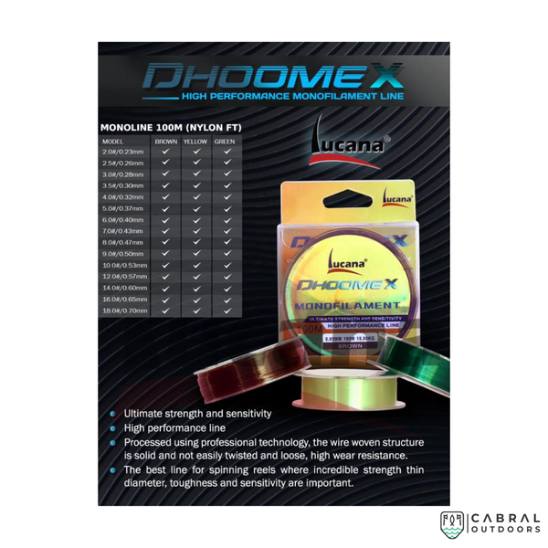Lucana Dhoomex monofilament 100M line, Cabral Outdoors
