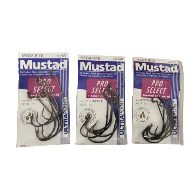 Mustad Megabite Pro Select Ultra Point Worm Hook 37177BLN | Size: 4 - 5/0  Worm hook  Mustad  Cabral Outdoors  