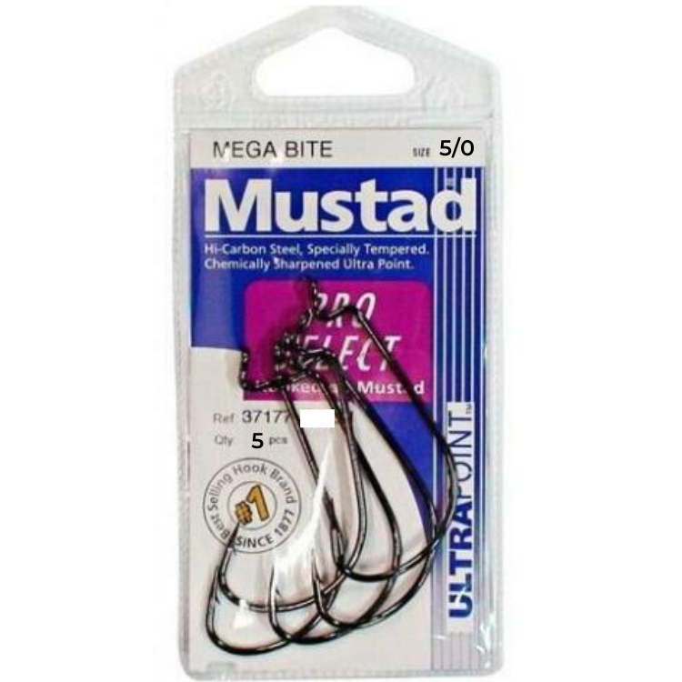 Mustad Megabite Pro Select Ultra Point Worm Hook 37177BLN | Size: 4 - 5/0  Worm hook  Mustad  Cabral Outdoors  