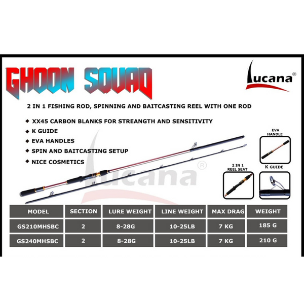 Lucana Ghoon Squad K-Guide 7ft and 8ft 2 in 1 Fishing Rod  Baitcasting and Spinning Rod  Lucana  Cabral Outdoors  