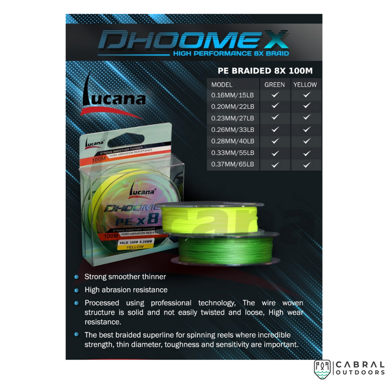 Lucana Dhoomex PE X 8 100M Braided Line  Braided Line  Lucana  Cabral Outdoors  