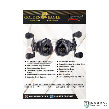 Lucana Golden Eagle Bait Casting Reel Left | Right  Baitcasting Reels  Lucana  Cabral Outdoors  