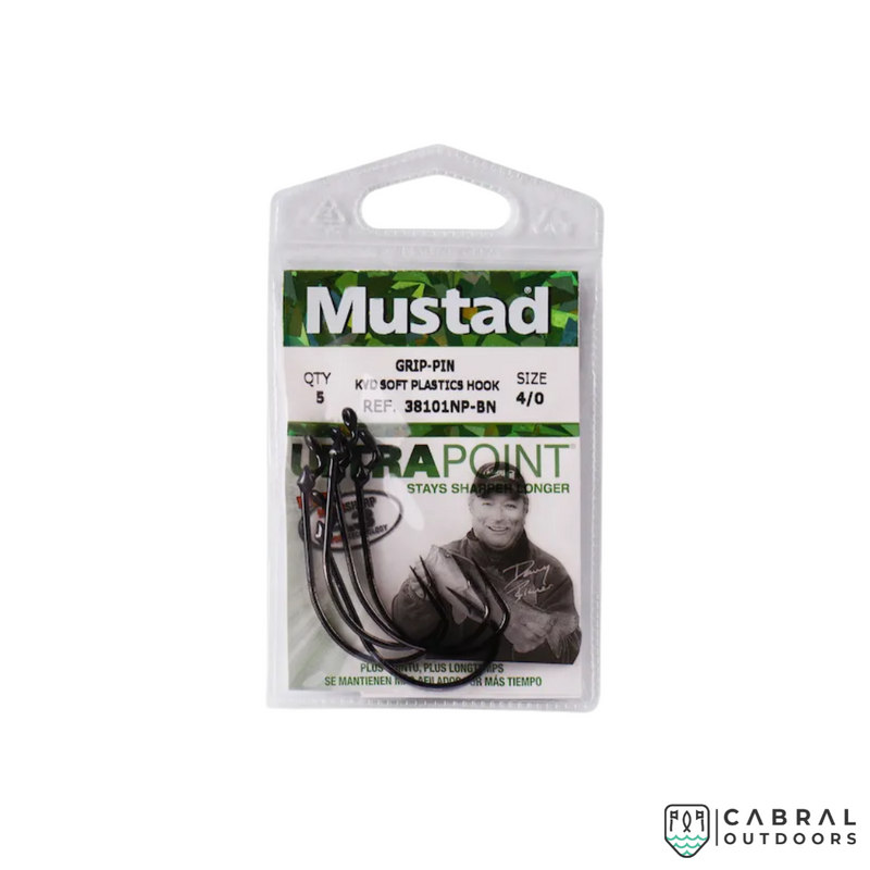 Mustad Ultra Point KVD Grip Pin 38101NP Soft Plastic Hook | Size: 2/0-5/0 | 5Pcs  Hooks  Mustad  Cabral Outdoors  